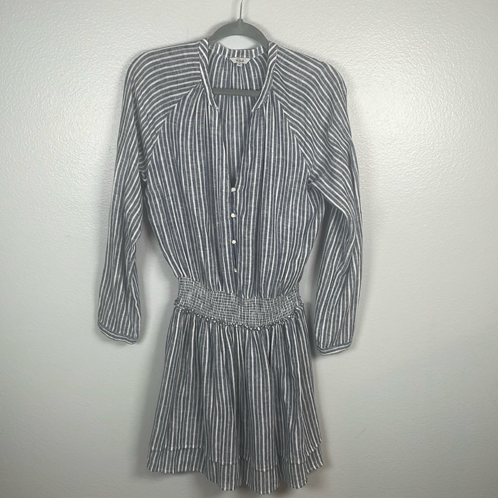 Rails Crystal Dress Blue and White Striped long sleeve smocked waist medium